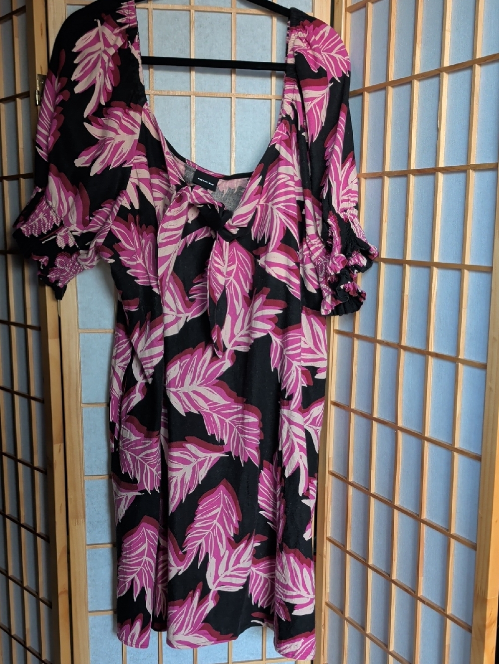 Who What Wear Black Dress with Pink Leaf Print